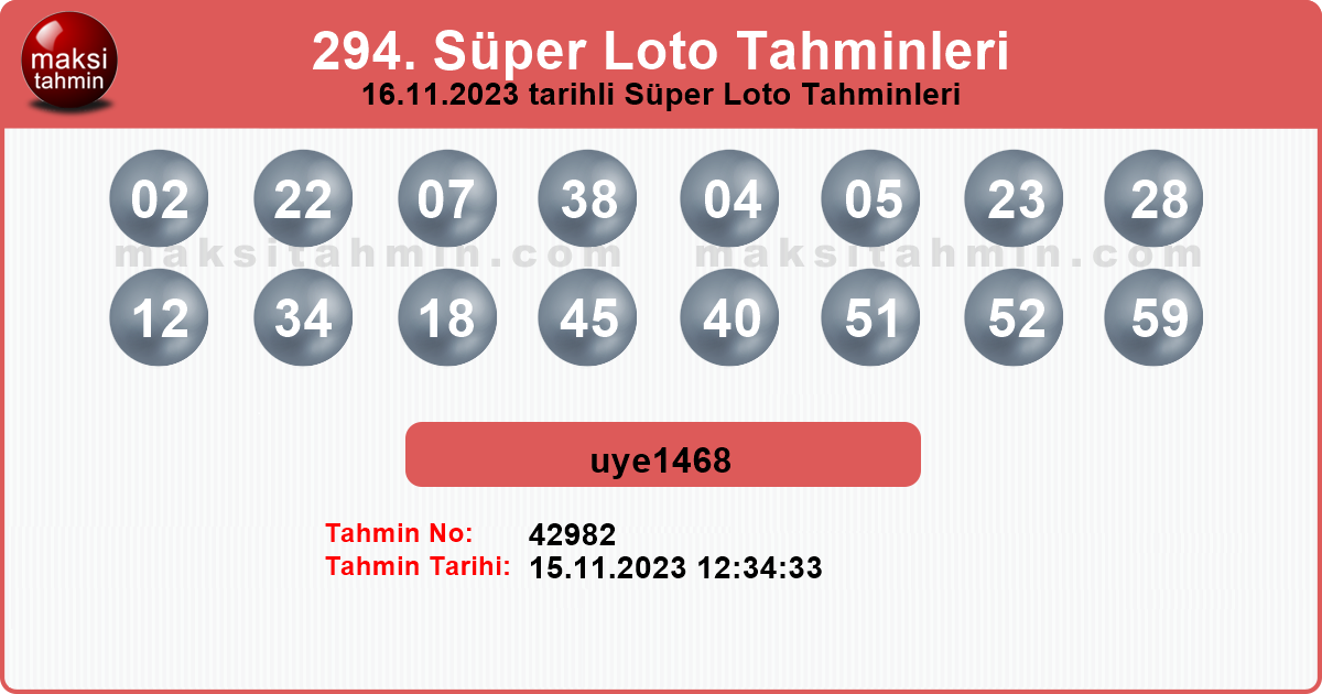 Süper Loto 294 nolu 16.11.2023 tarihli Üye Tahmini